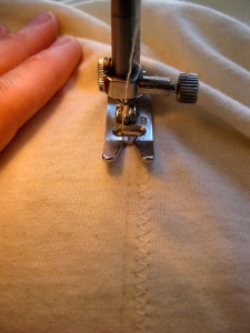 Zig-zag stitching down each side of the pencil line